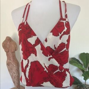 Floral Red and White Women's Top